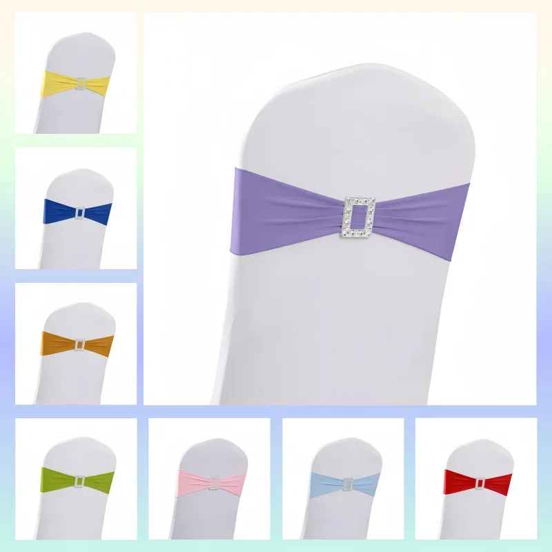 Party Spandex Chair Sashes Bands with Buckles Chair Sashes Bows for Wedding Banquet Birthday Decoration Ceremony Hotel Reception