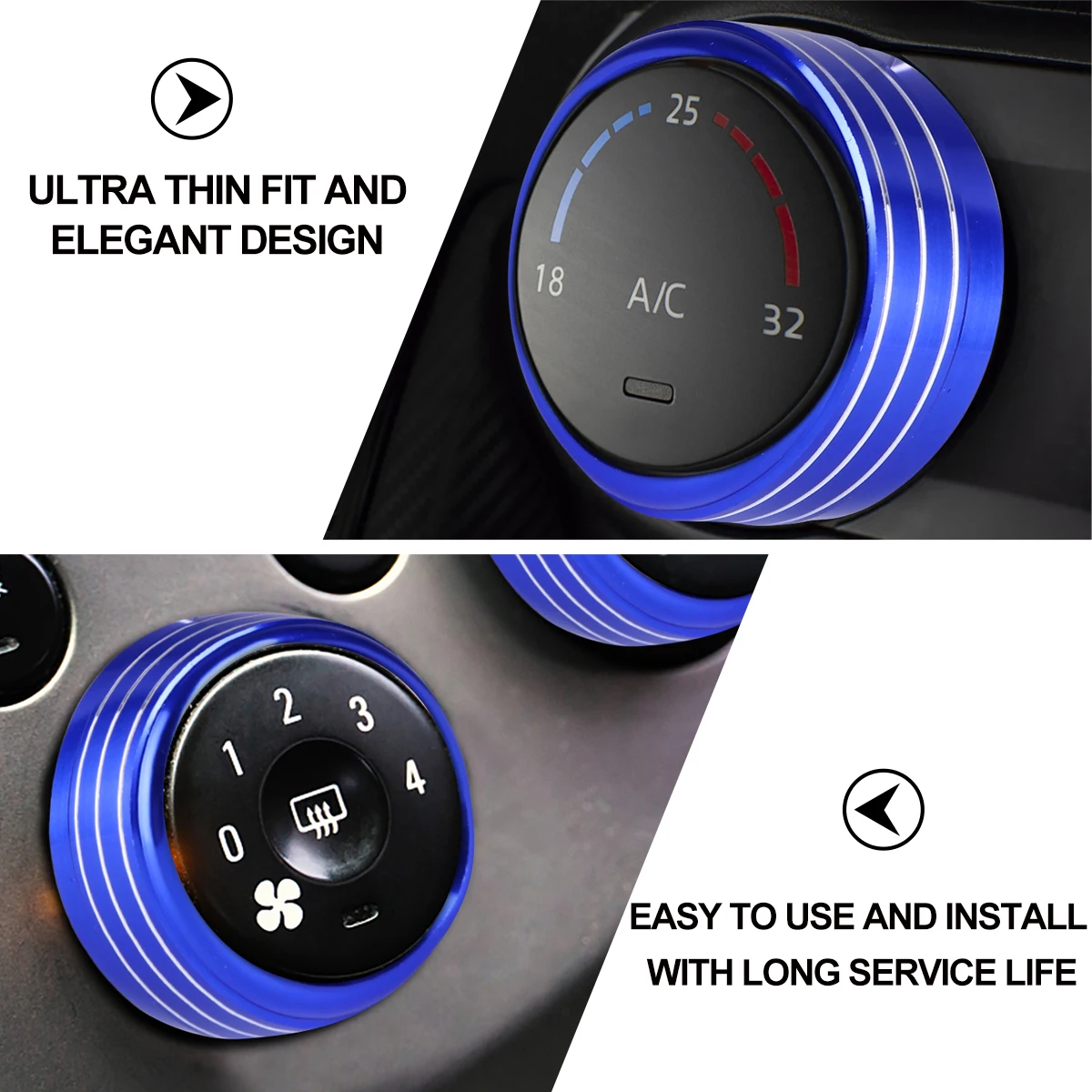 

3Pcs AirConditioningKnobDecorativeRings AluminumAlloy LightweightDurable StylishCarInterior FashionableLongServiceLife