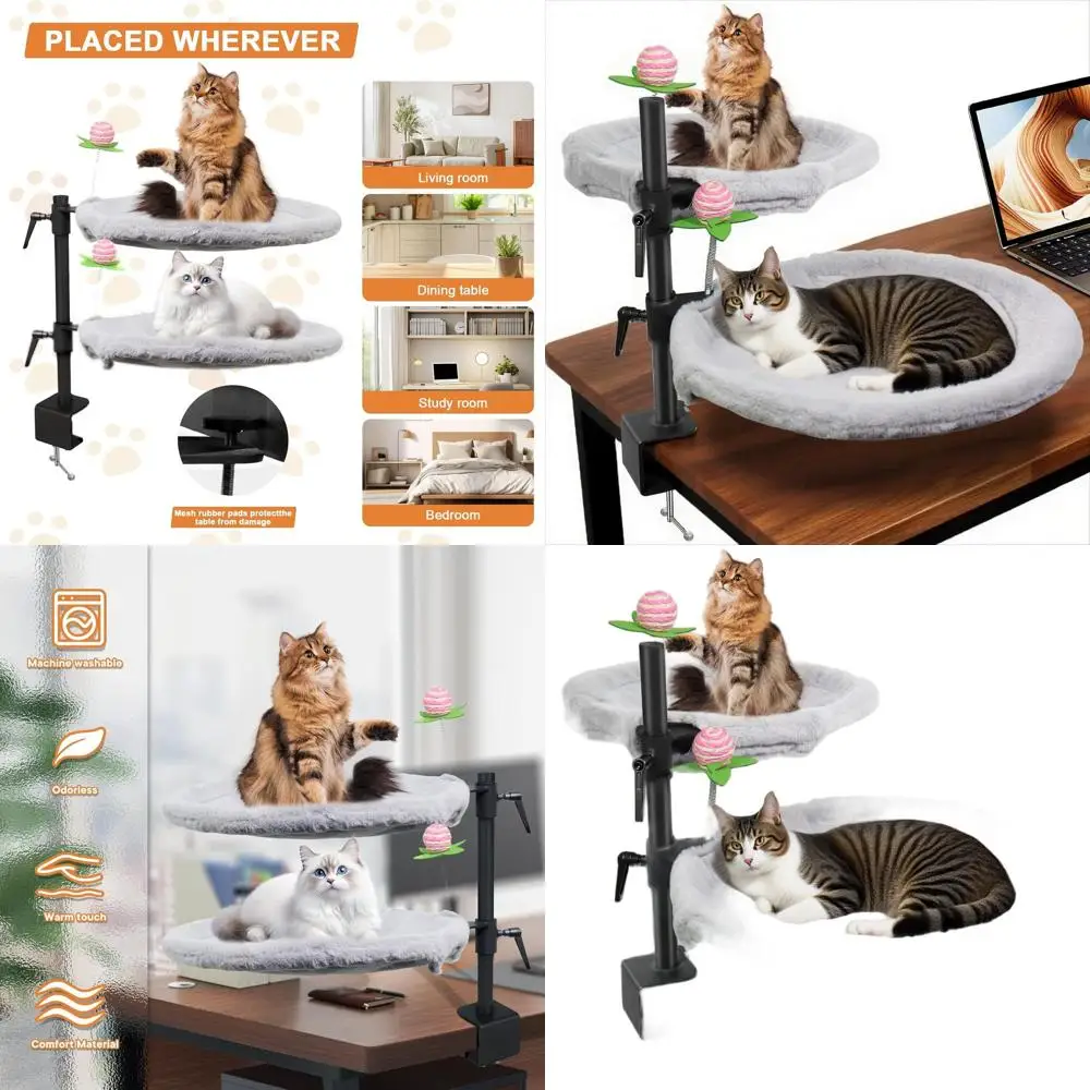 

Adjustable 360° Rotating Cat Desk Bed with Mesh and Sisal Accessories, Ergonomic for Remote Workers, Gamers, and Office Staff -