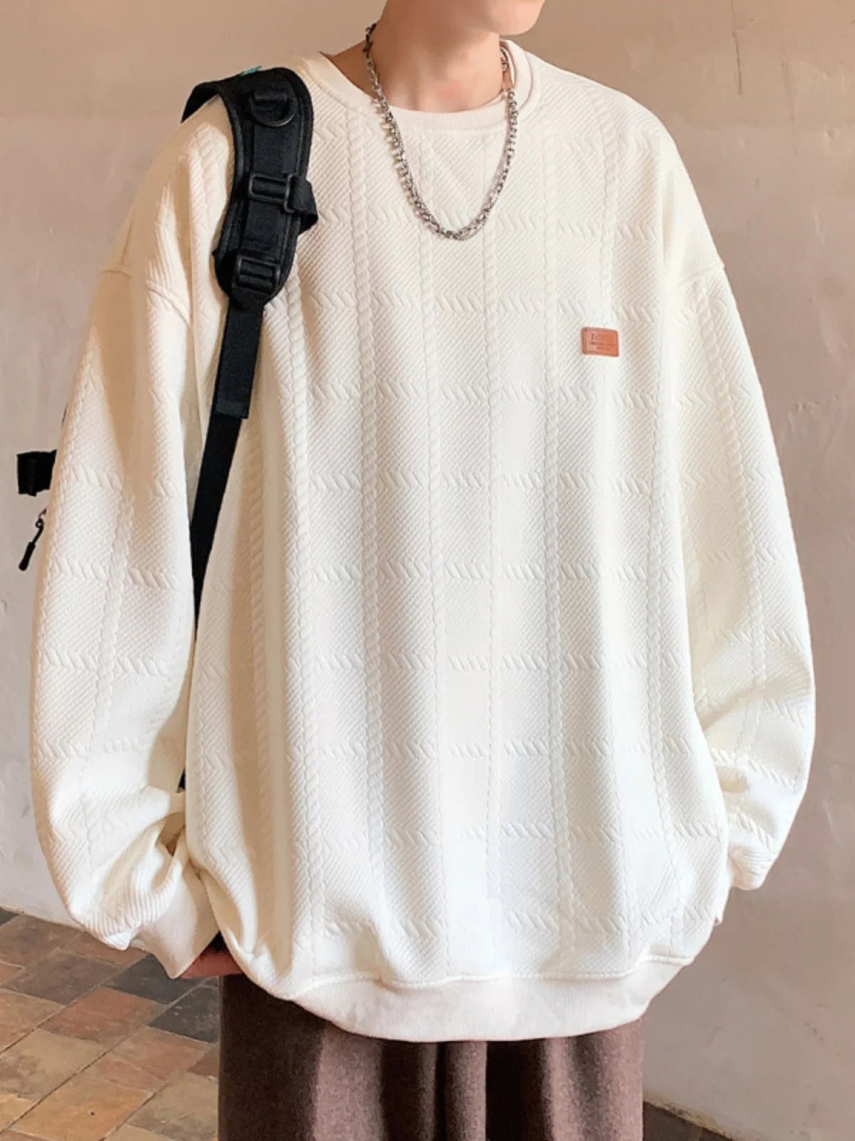 

Американский свитшот большого размера с текстурой, мужской весенне-осенний свободный круглый Ne Jaet Haome, внутренняя одежда, повседневная одежда