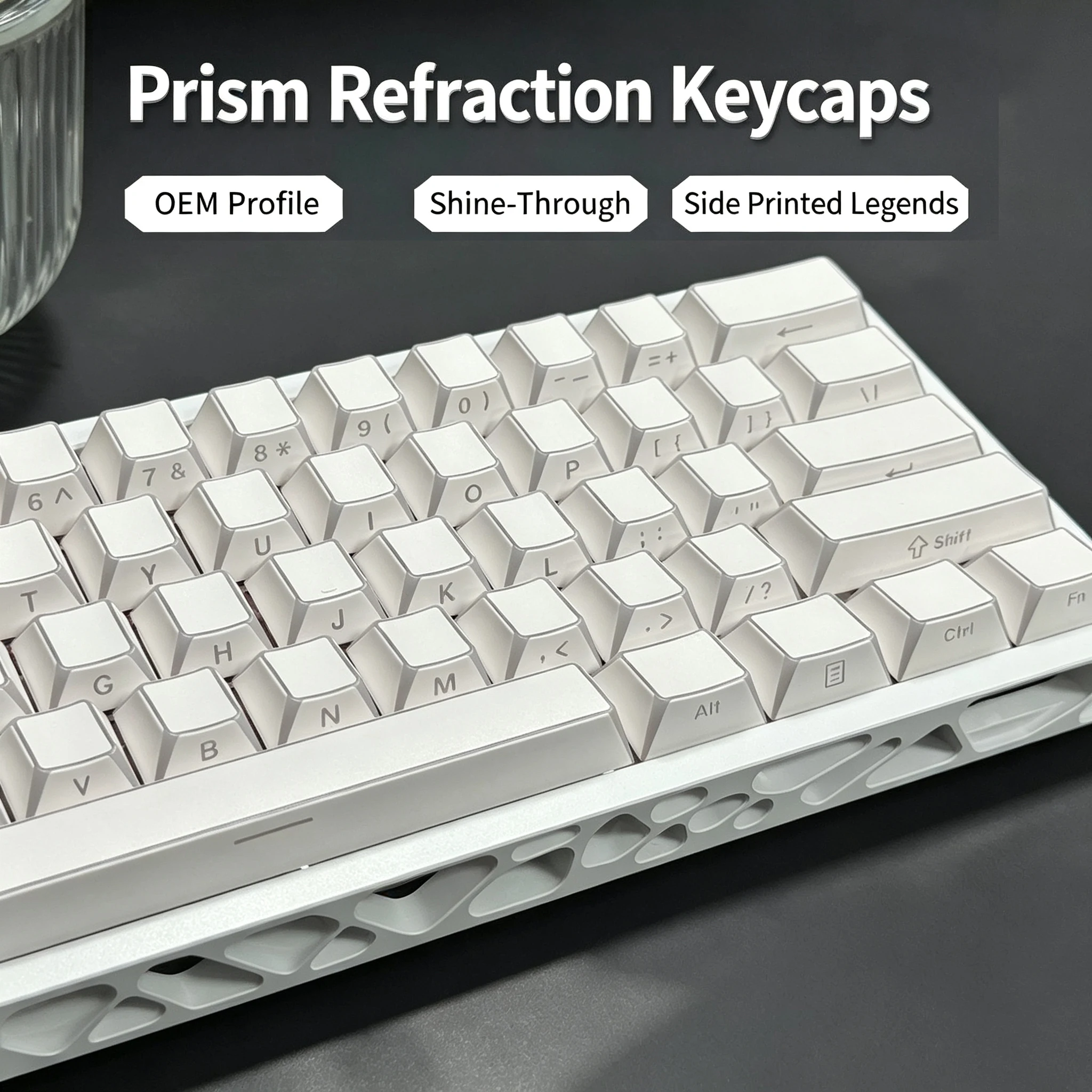 132 Keys Shadow PBT Keycaps Side Print Shine Through Keycap Cherry Profile Translucent around Edges For Mechanical Keyboard