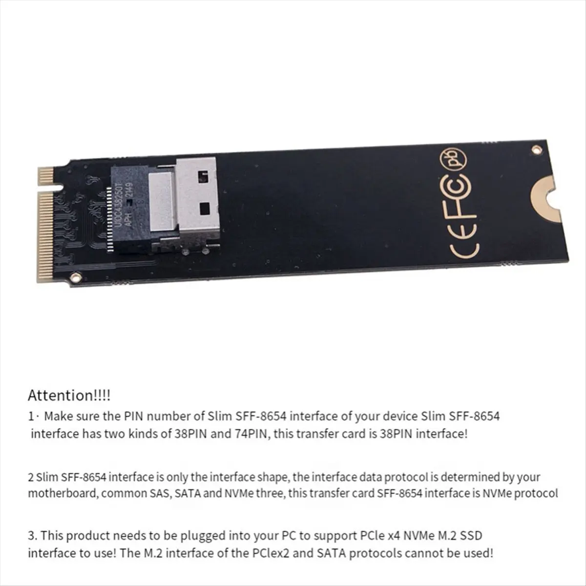A64K NGFF M-Key NVME to SFF-8654 Slimline SAS Card Adapter and U.2 U2 SFF-8639 NVME PCIe SSD Cable 50cm for Mainboard SSD