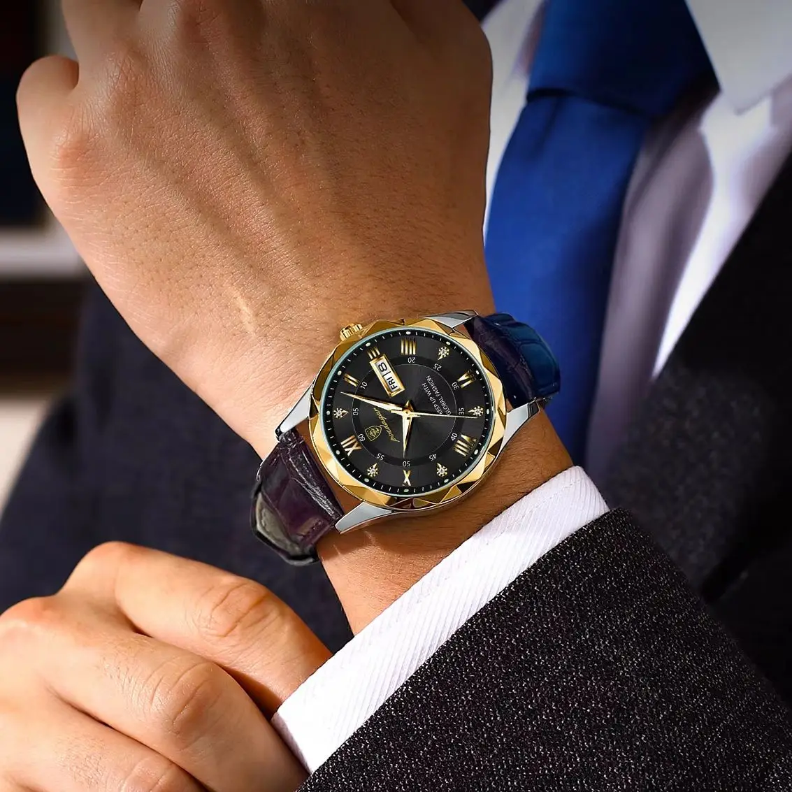 POEDAGAR-ساعة كوارتز جلدية مقاومة للماء للرجال ، علامة تجارية مشهورة ، فاخرة ، مضيئة ، تاريخ ، أسبوع ، رياضة ، أصلي ، كلاسيكي