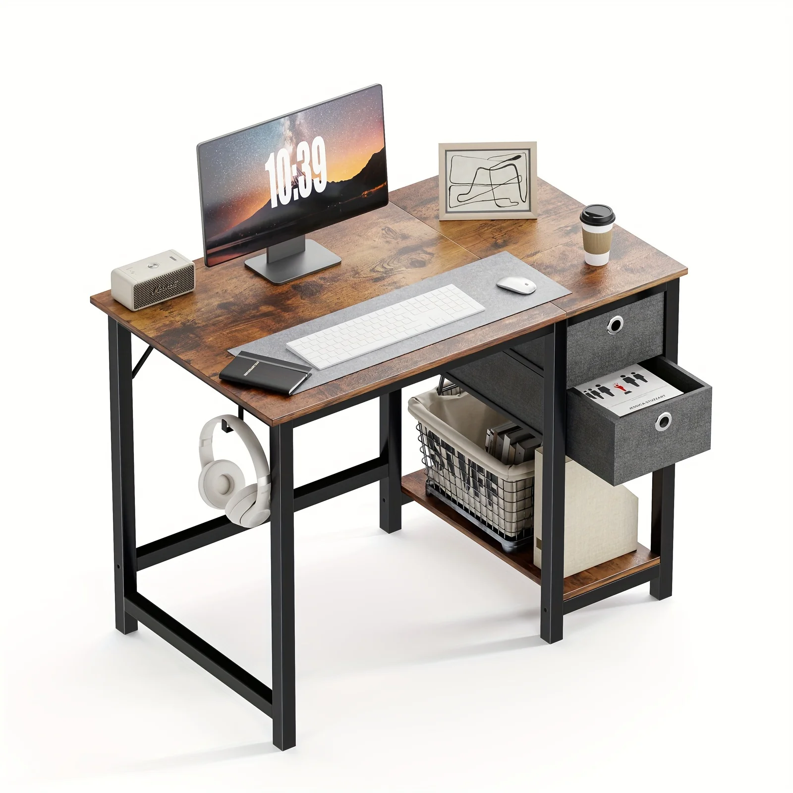 1/2PCS 40 Inch Home Office Desk Writing Desk Work Desk Computer Desk With Drawers PC Table Study Desk With 2-Tier