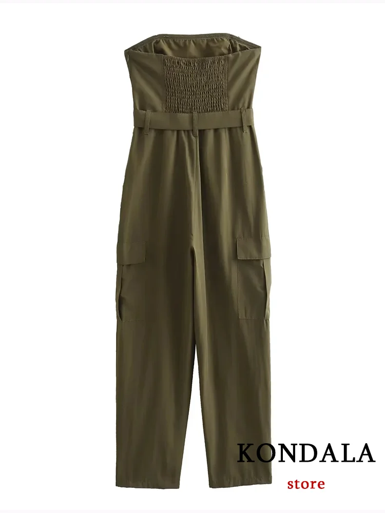 KONDALA Sexy ArmyGreen Tube Jumpsuit Women Sleeveless Belt Long Pants Fashion 2023 Autumn Strapless Jumpsuit Streetwear Bodysuit