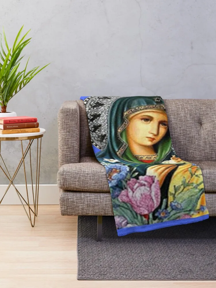 The Mother of God; Virgin Mary Throw Blanket Plaid Weighted Luxury Designer Decorative Sofas Blankets