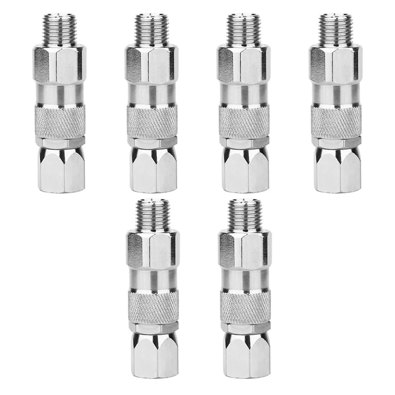 Stainless Steel Airless Spray Swivel Joint 1/4-Inch High Pressure Painting Supplies Airless Spray Whip Hose Swive(6Pack)