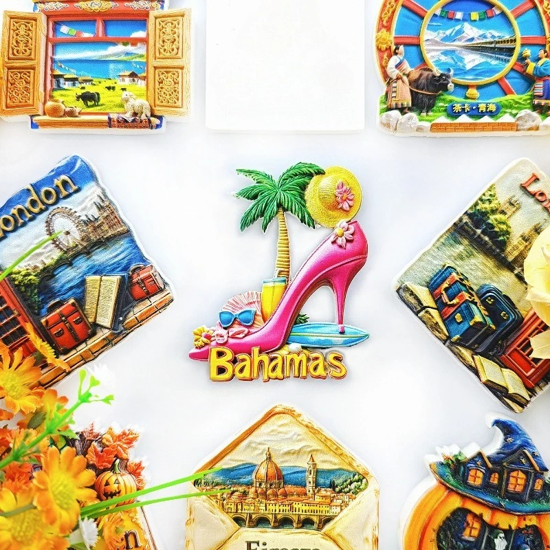 Bahamas Summer High Heel Fridge Magnet - 3D Beach Vacation Souvenir Tropical Fashion Decor Unique Island Gift with Strong Magnet
