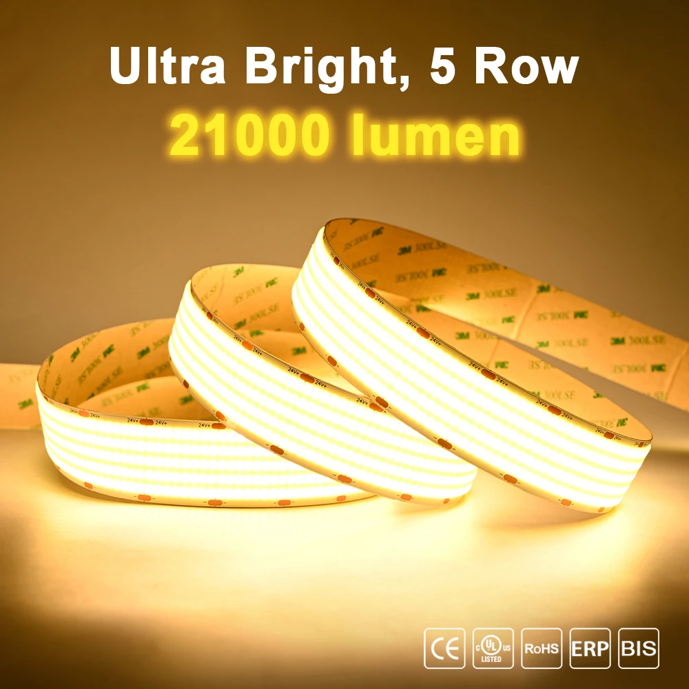 4000lm/m COB LED Strip Light Super Bright 1600LEDs/m High Density Flexible Dimmable RA90 Led Lighting Warm Nature Cool White 24V