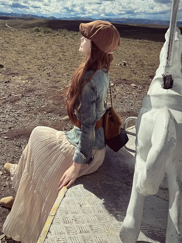 

Retro Fashionable Denim Jacket And Skirt Two-Piece Set Elegant Spring 2026 New Arrival Comfortable Long Sleeve Button up