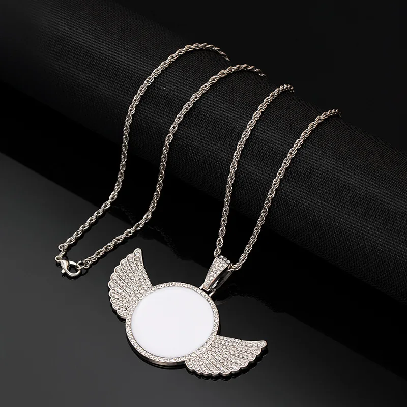 1Pc wing photo necklace European and American personality stickers photo frame chain trendy cool hip hop sweater chain