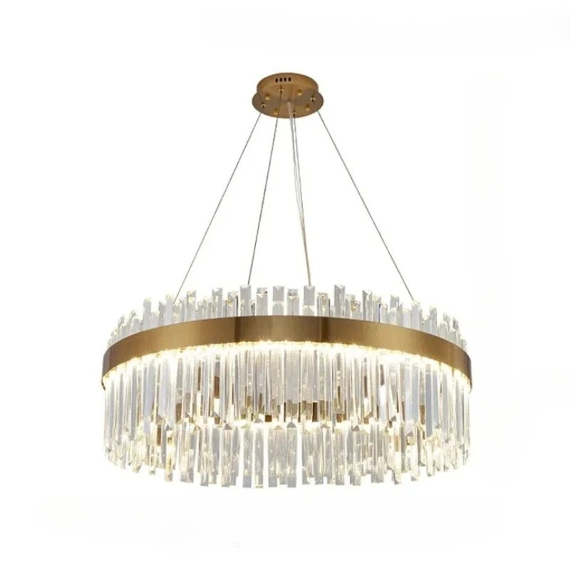 

Luxury Gold Crystal Hanging Circular Disk Shaped LED Pendant Lights Lustre Lamps For Bedroom Home Decoration Chandeliers