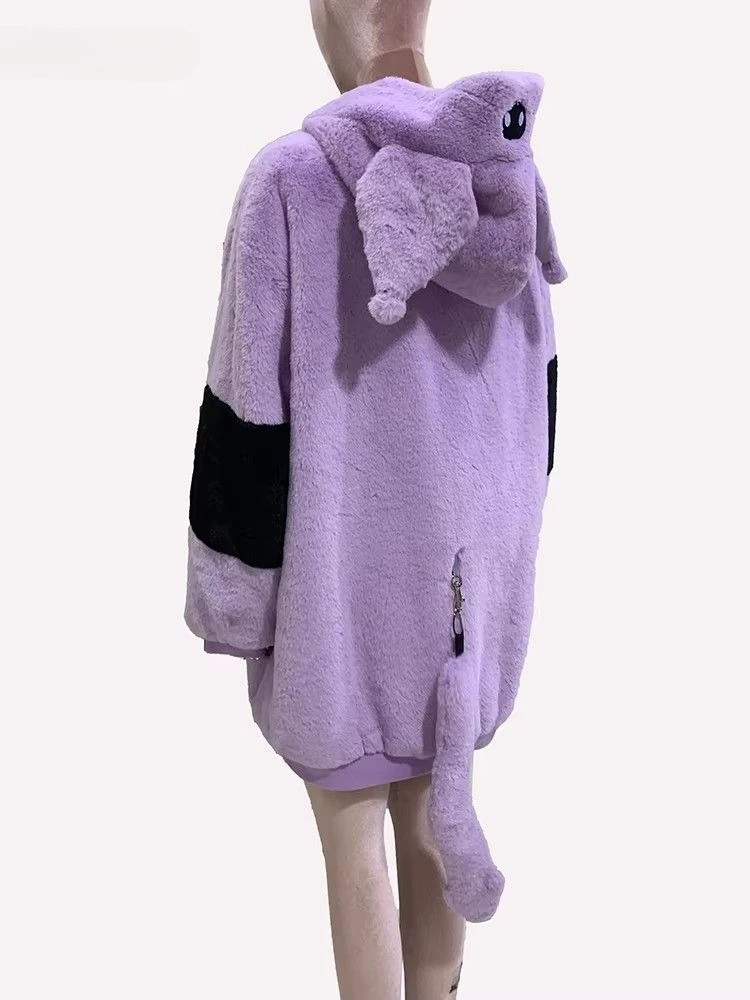 Soft Cute Sweet Y2k Hooded Faux Fur Coat Women Winter Warm Thicken Fur Jacket Rabbit Ears Outerwear Loose Streetwear Harajuku