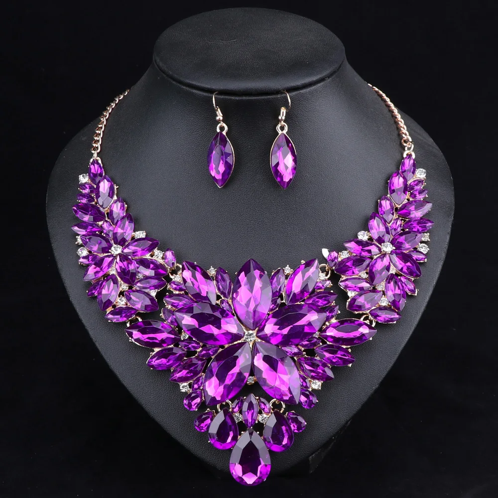 Fashion Crystal Jewelry Sets Bridal Necklace Earrings Sets Wedding Party Jewelery Dress Jewellery Decoration Accessories