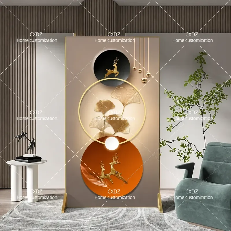 Modern Simple Metal Screen Partition Light Luxury Entrance Door Divider for Living Room Bedroom Mobile Blocking Seat Screen