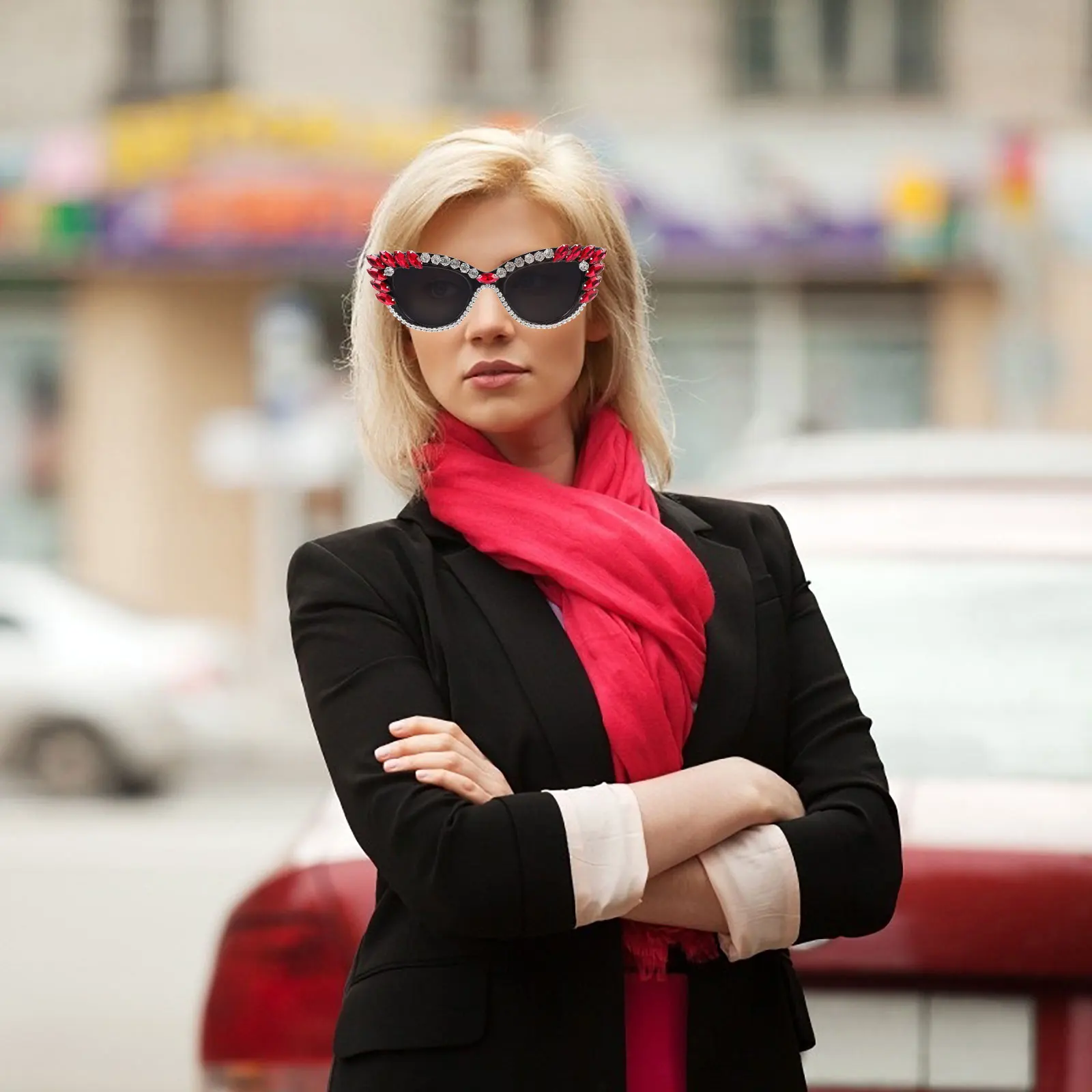 

Rhinestone Sunglasses Women Fashion Eyewear Lightweight Durable PC Material Photo Prop Trendy