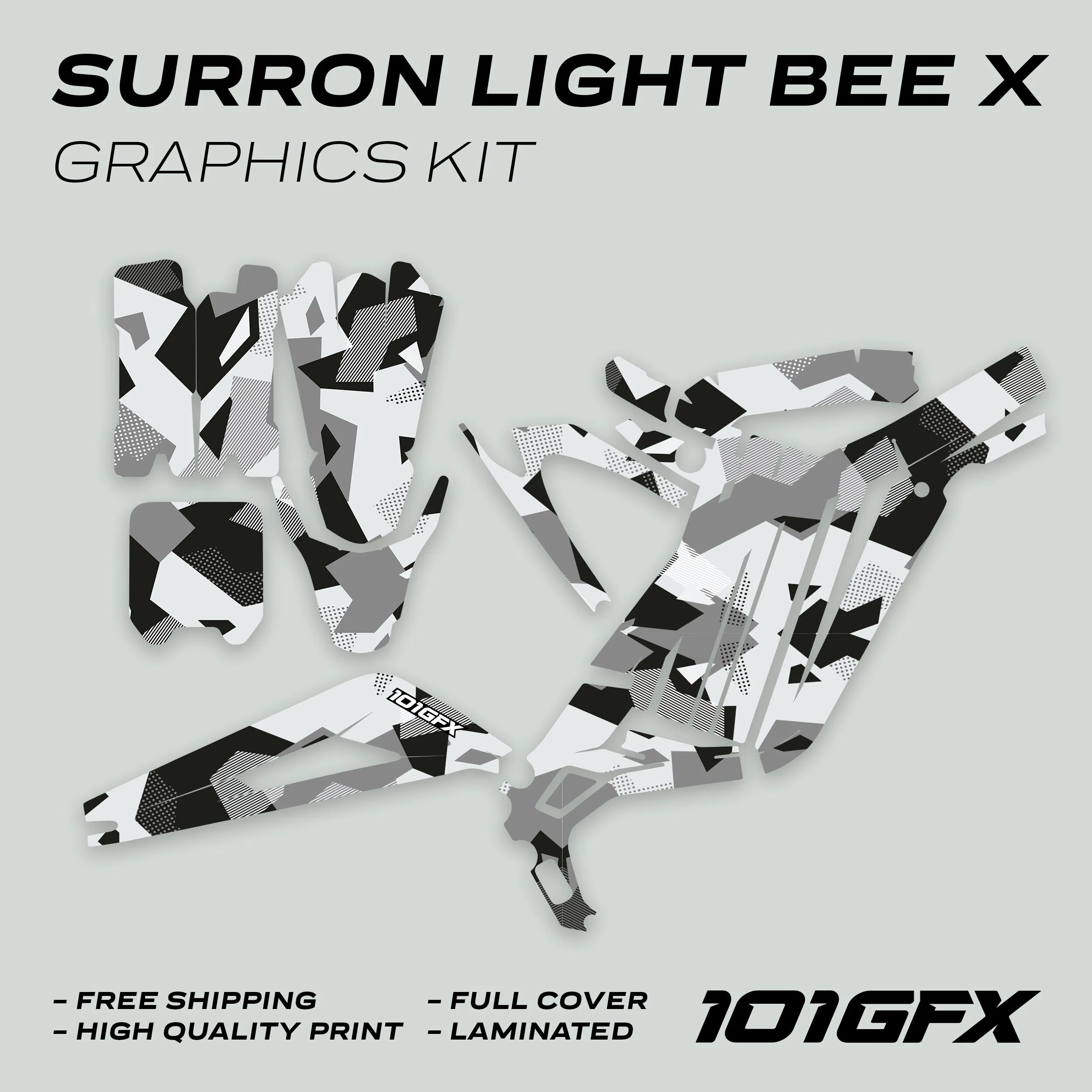 Graphics Kit GEOTECH GREY Decals Stickers Laminated Thick Sur-Ron L1E For Surron Light Bee X