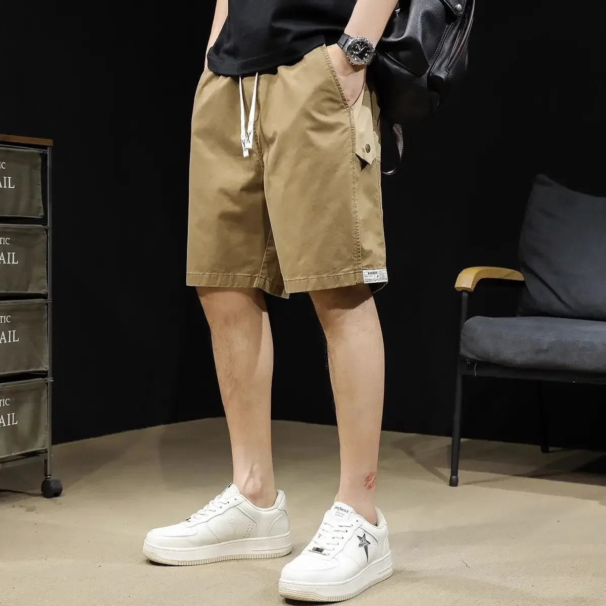 Baggy with Draw String Wide Long Loose Oversize Bermuda Big Size Solid Short Pants for Men Pockets Half Elastic Waist New in Y2k