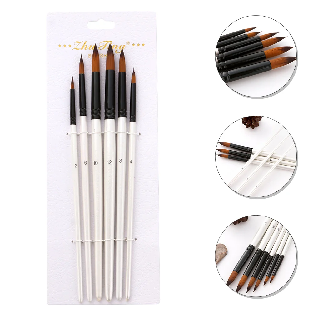 

6 Pcs Nylon Brush Set Hair Kit Painting Fine Detail Gouache Drawing Supplies Artist Durable Two-color