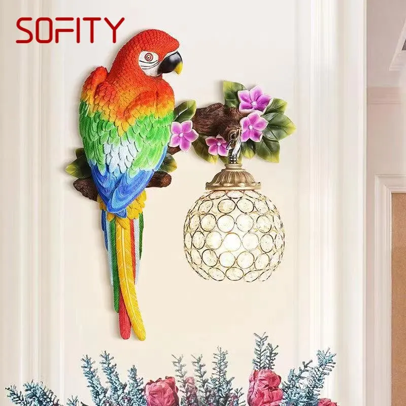 SOFITY Modern Parrot Wall Lamp LED Indoor Criativo Resina Lifelike Sconce Luz para Home Sala Decoração Do Corredor