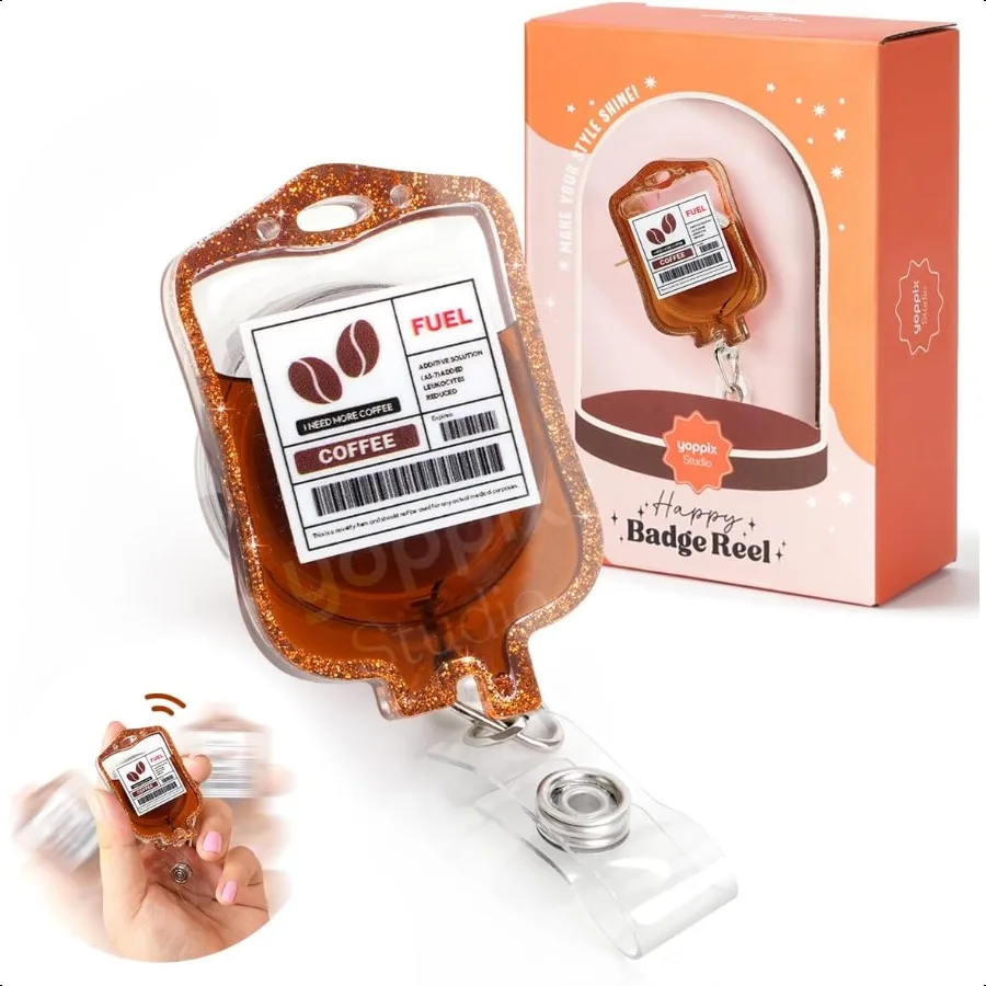 

Liquid Coffee Badge Reel Shaker Retractable Badge Reel for Nurses Doctors Teachers Medical Office