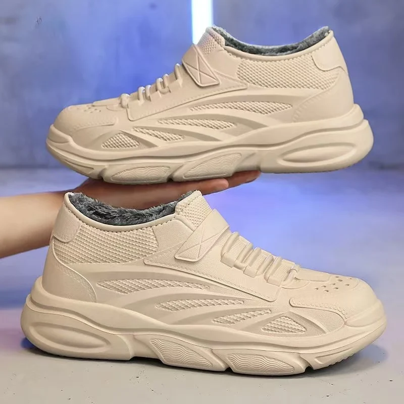 

Men Winter New Big Size Waterproof Low Top Snow Boots Thick Sole Non Slip Round Toe Slip On Plush Keep Warm Rain Shoes Work Shoe