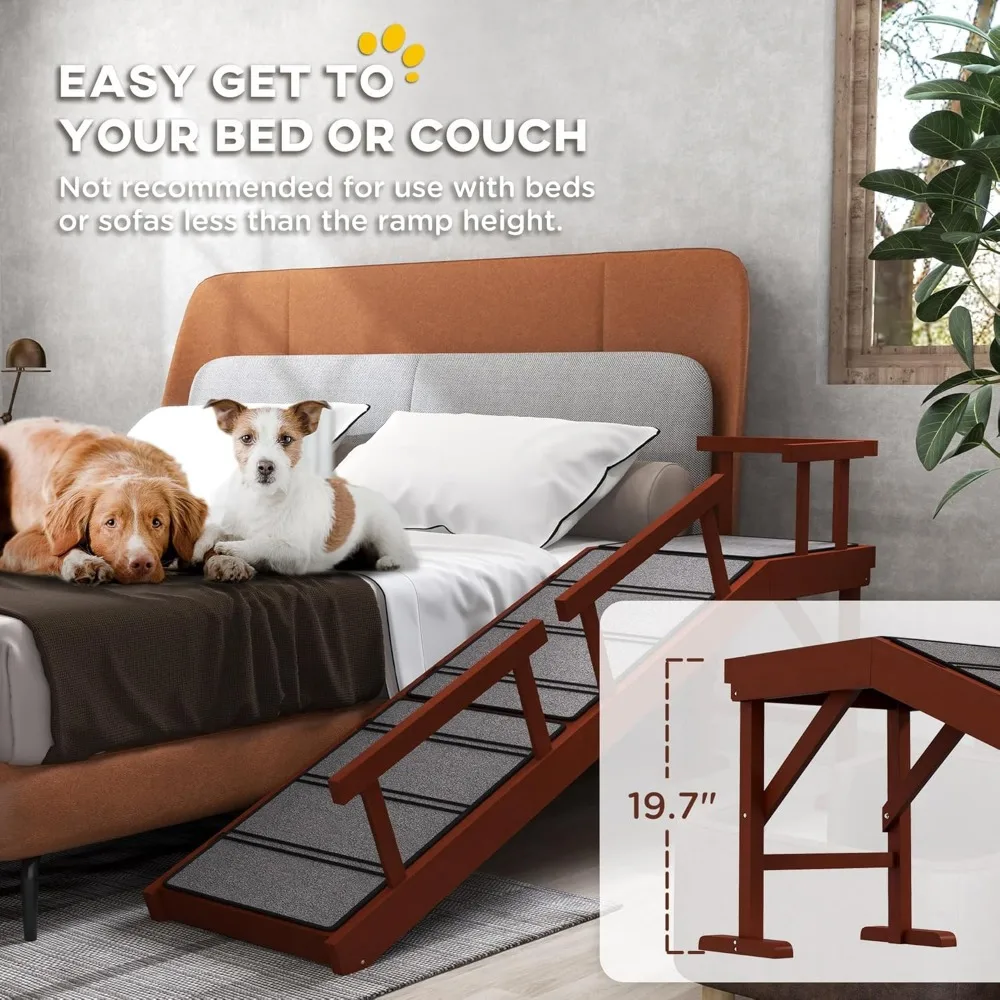 Dog Ramp, Dog Stairs for Small, Medium & Large Dogs, Pet Ramp for Bed or Couch with Removable Guardrails, Non-Slip Surface, 60"