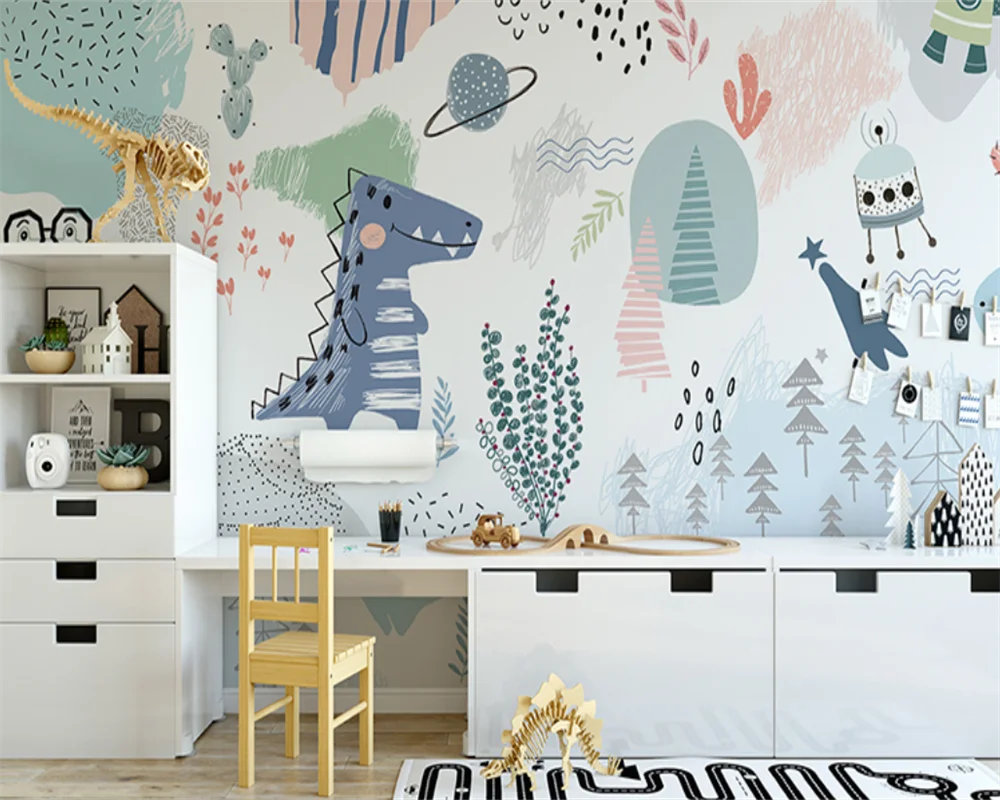 Beibehang papel de parede papier peint Custom Modern Nordic Kids Room Background Boy Bedside Bedroom Dinosaur Wallpaper