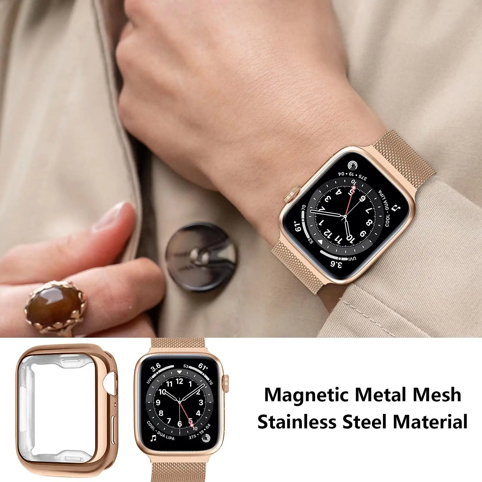 Milanese Loop+Case For Apple Watch Bands 45mm 44mm 38mm-42mm 41/40mm Metal Magnetic bracelet iwatch Serie 9 8 7 6 5 4 3 SE Strap image 4
