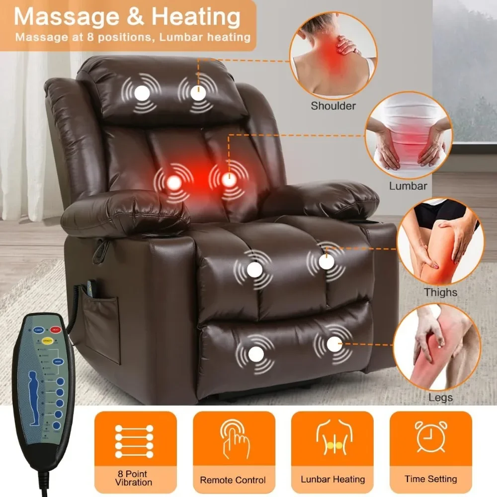 Power Lift fauteuils met massage en warmte, 2-bekerhouders, elektrische standaardassistent, USB-poorten, ademend, fauteuil