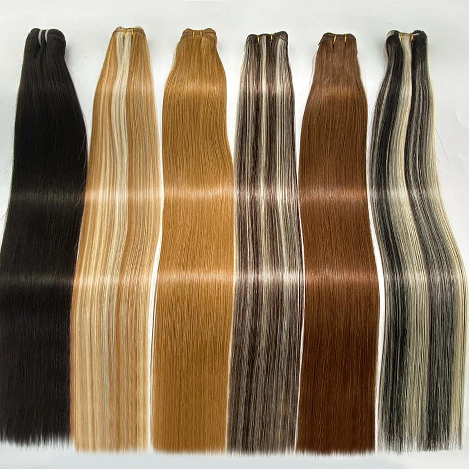 Straight Human Hair Weft Bundles Ombre Blonde Human Hair Extensions 100g/Pcs 16