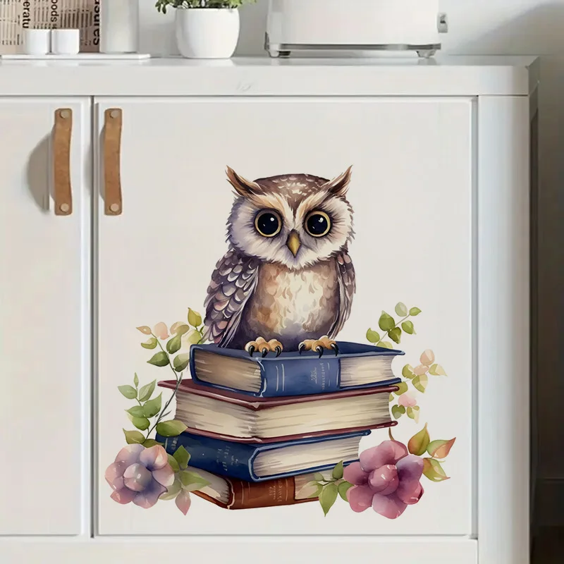 

KT305# Owl on the Book Self-Adhesive Toilet Stickers,Wall Decal Removable, Reusable Vinyl Car Sticker for Toilet Lid, Bathroom