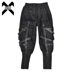 Tactical Cargo Pants Men Harajuku Streetwear Function Joggers Pants Ribbons Trousers Elastic Waist HipHop Male ﻿