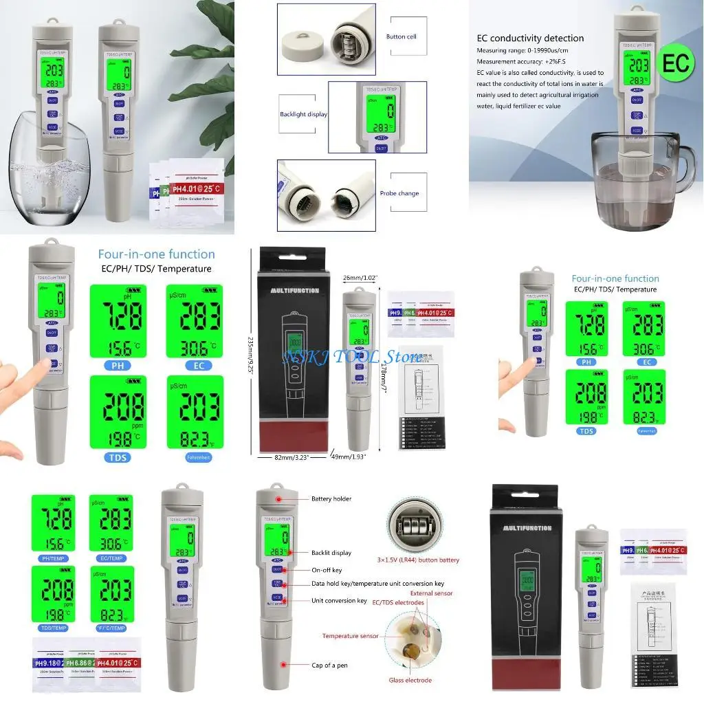 

L8RC High Accuracy Pen Type Meter EC Temp 4 in 1 Water Quality Test Meter
