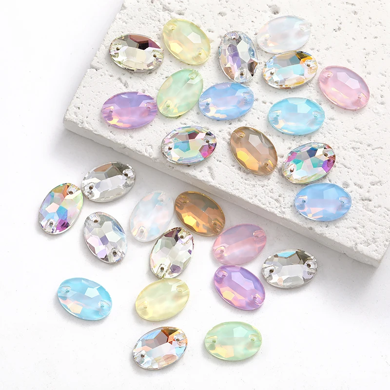 10pcs Oval Rhinestones Sew on Crystal Stone Flatback Glass Beads for Dress Decoration Clothes Garment Jewelry Making Accessories