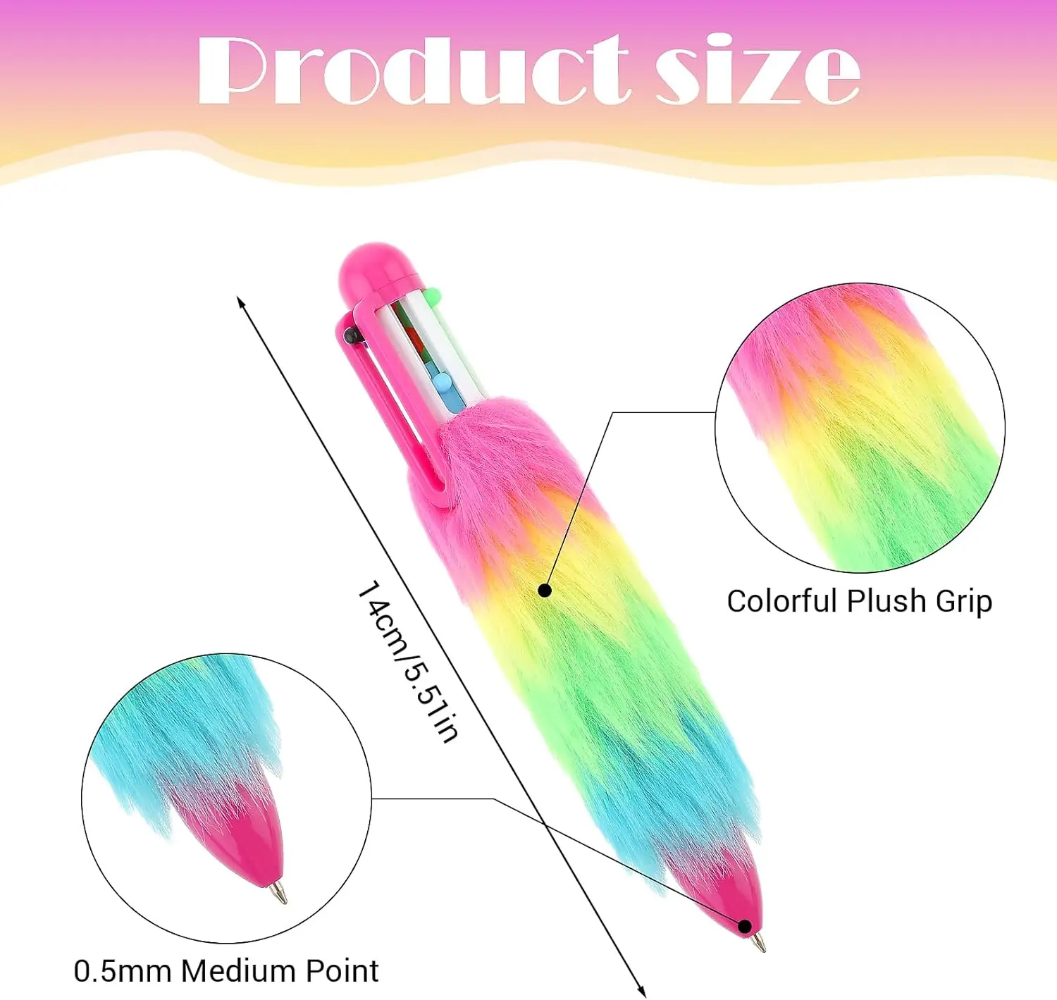 6pcs Wholesale 6-in-1 Furry Ballpoint Pen Novelty rainbow plush multi-color pen for student-teacher's office school supplies