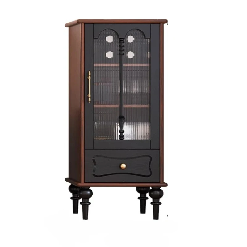 

American Light Luxury Solid Wood Floor Side Cabinet Living Room Simple Wall Glass Storage Low and High Cabinet