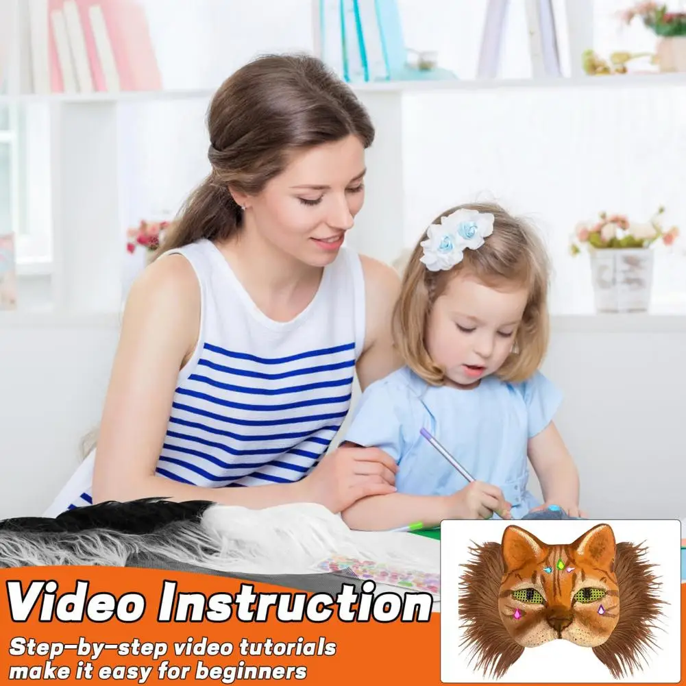 DIY Cats Foxes Mask With Furs Eye Meshes Sticker,Therians Dress Up Mask To Paint,Animal Mask Arts Craft Costume Party Cosplay