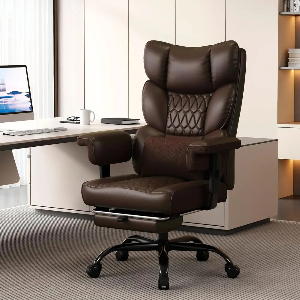 Big and Tall Oice Chair with ootrest, High Back Executive Desk Chair with Adjustable Lit Armrest, 155°Recline，Lumbar Support Pil