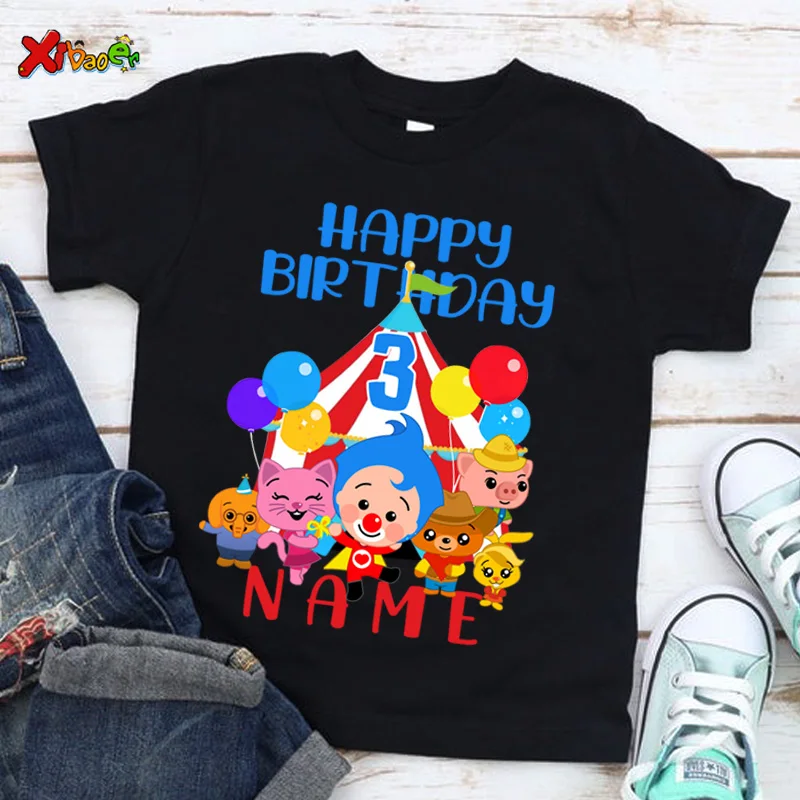 Plim Birthday T Shirt para Crianças, Meninos Camisas, Camisas de Festa, Idade Personalizada, Nome Personalizado, Criança, Bebê, Verão