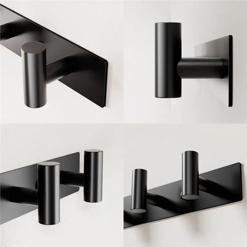AEE2-Wall Mounted Coat Rack - 5 Shaped Pegs For Hats, Bags & Towels, Heavy-Duty Metal Rail For Bathroom, Closet, Bedroom