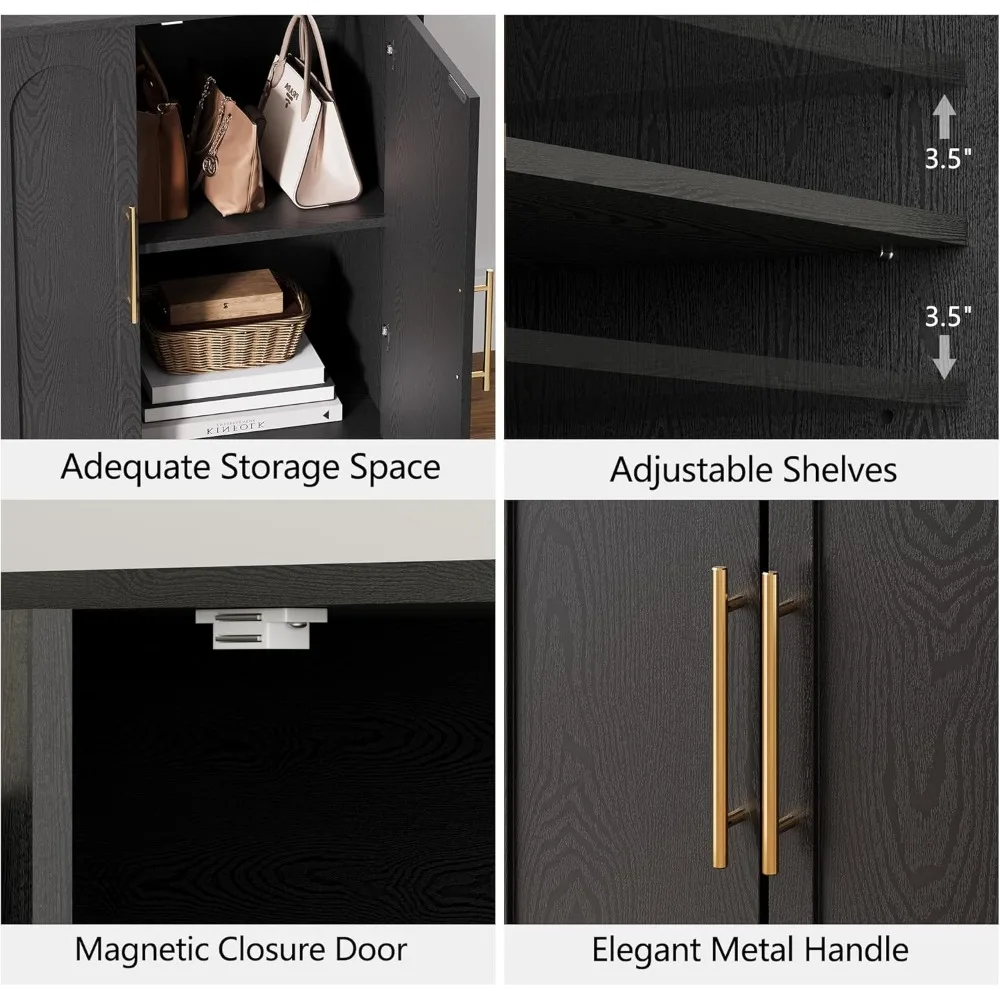 خزانة بوفيه جانبية مع مساحة تخزين، خزانة حديثة مع أبواب ورف مقوسة، وحدة تحكم للوسائط المعيارية مقاس 31.5 بوصة، وبسيطة #4