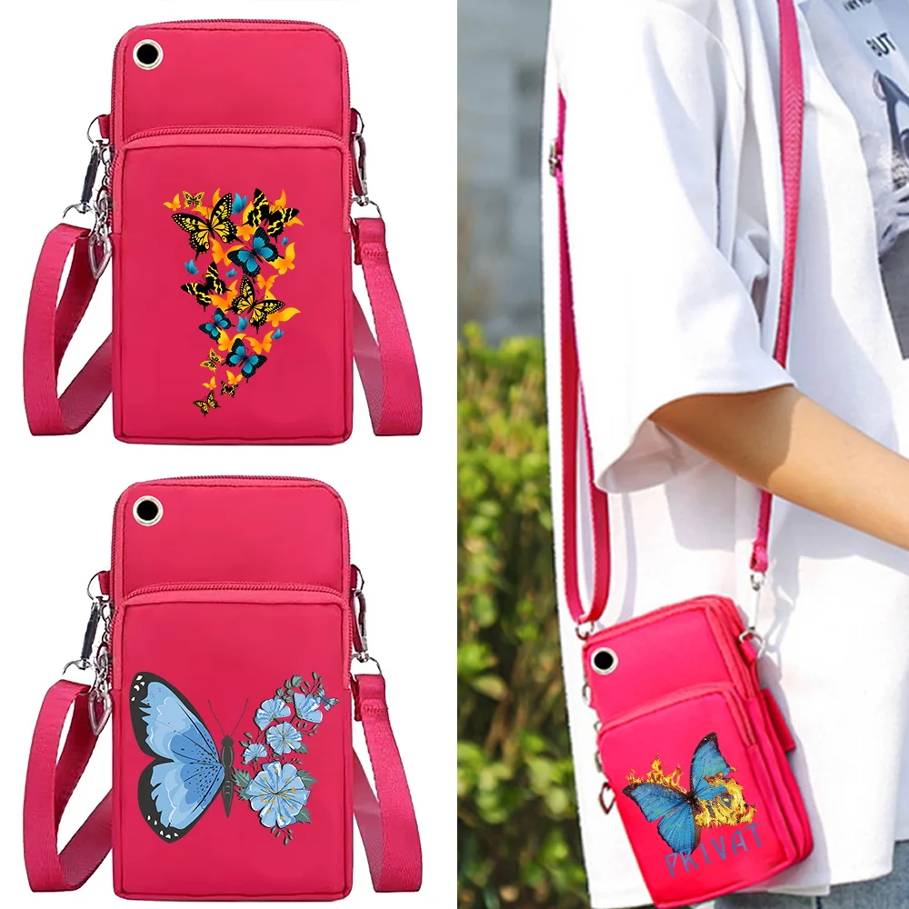 

Fashion Mobile Phone Bag for Iphone 14 Sony/Nokia/Motorola Universal Cell Case Arm Pack Butterfly Print Crossbody Shoulder Bags