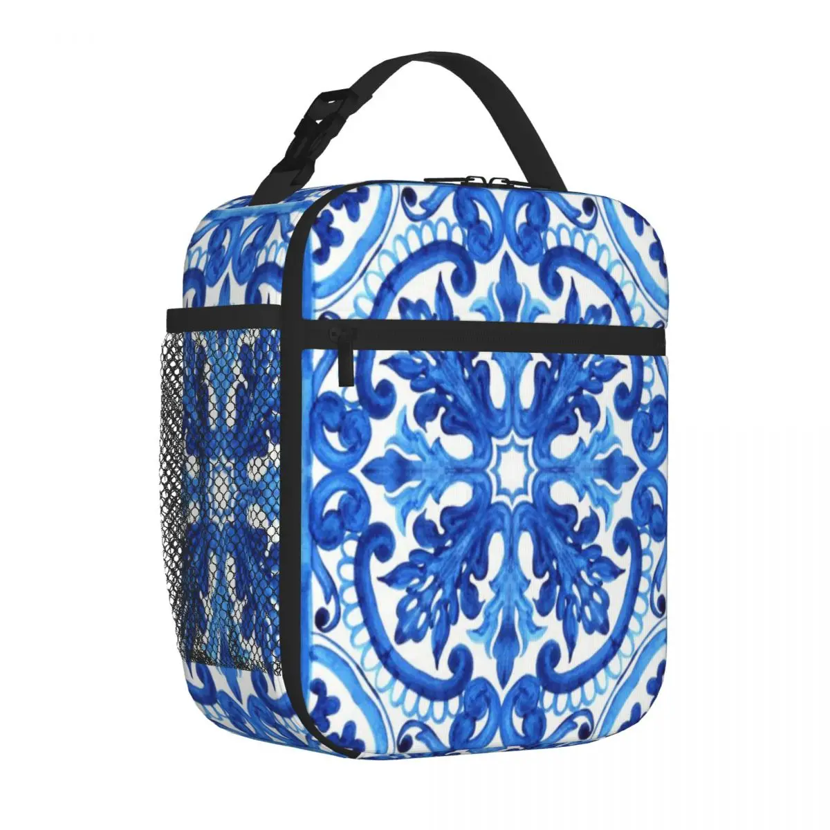 Hot Sale Portuguese Azulejo Tiles Gorgeous Patterns Nautical Insulated Lunch Pouch Student Daily Travel Lunch Bag