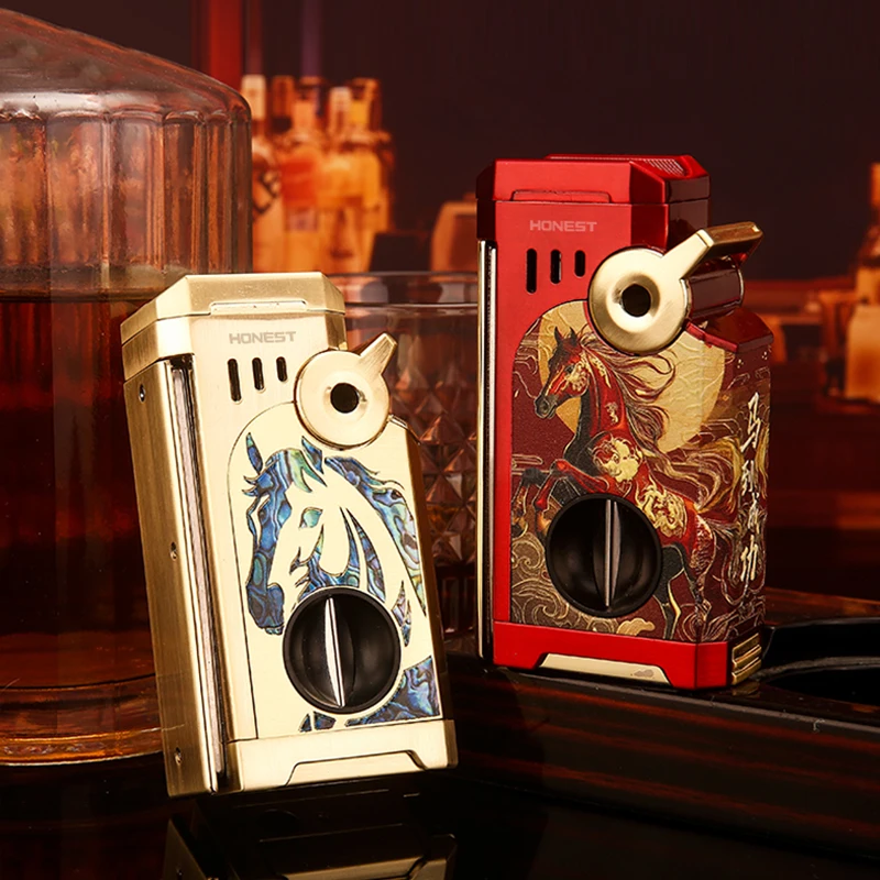 

Многофункциональная зажигалка HONEST Five Blue Flame для сигар, металлическая, с циркуляционным надувным пламенем, регулируемая