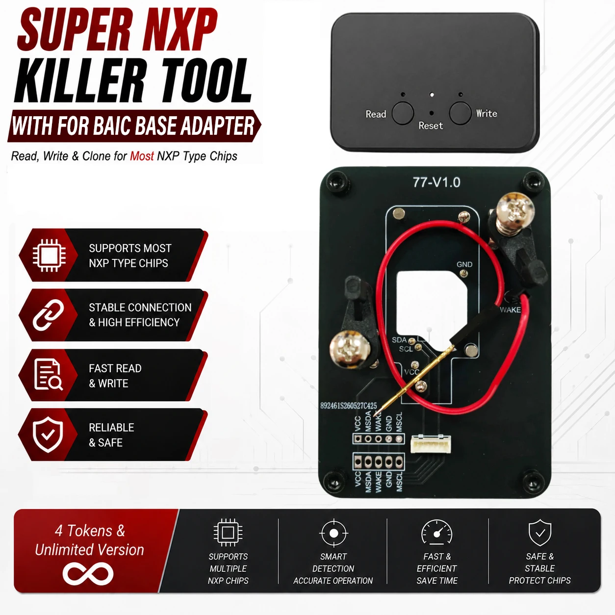 For BAIC Key All NXP Smart Keys Clones 4 Tokens & Unlimited Version Super NXP Killer Read Copy Device With Adapter Base