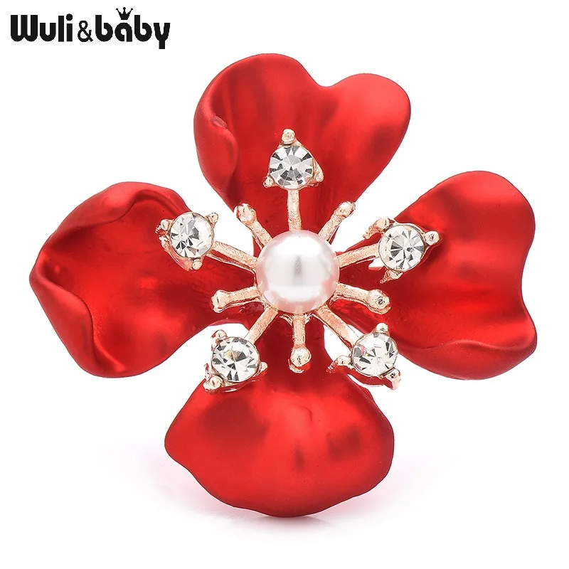 

Wuli&baby Red Soft-paint Flower Brooches Pins For Lady Women New Year Cherry Blossom Plants Party Office Brooch Pins Gifts