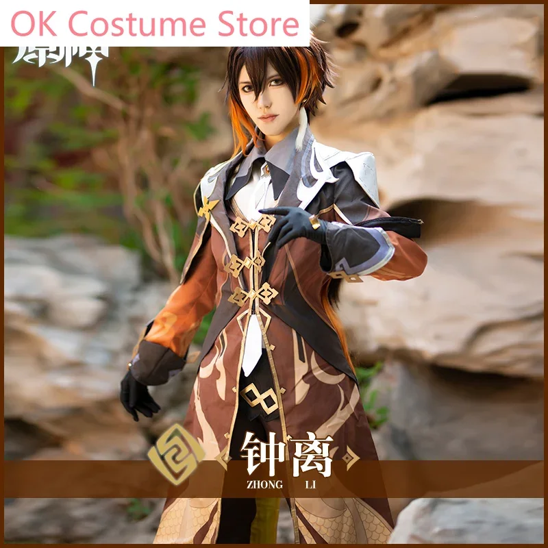 Anime! Genshin Impact Liyue Harbor Zhongli Game Suit Handsome Uniform Cosplay Costume Halloween Party Outfit NEW For Men