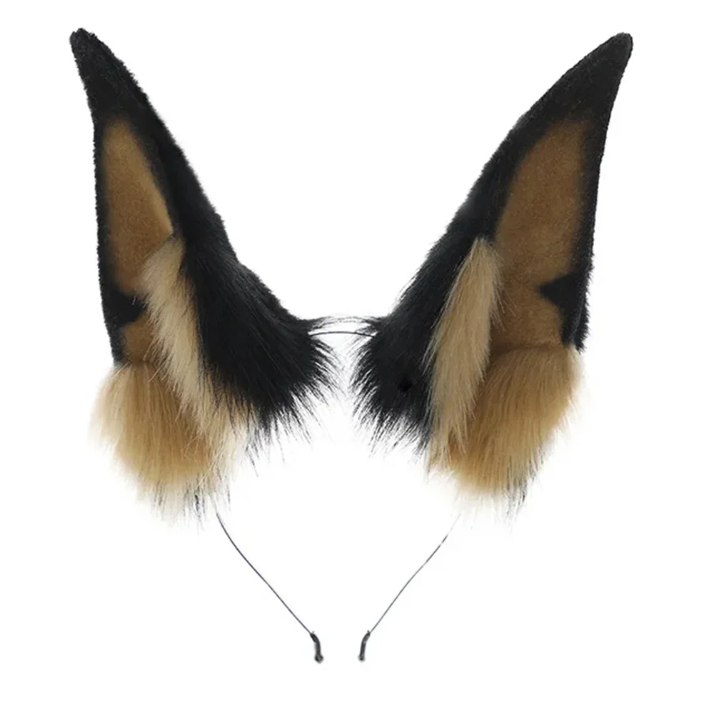 Black Brown Animal Faux Fur Wolf Ears Headband Fluffy Plush Doberman Dog Hair Hoop Lolita Masquerade Halloween Cosplay Props