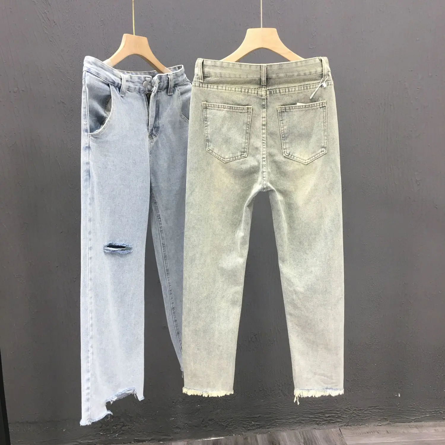 Cowboy Pants Man 2025 New Summer Brand Ruffian Handsome Loose Straight Student Washed Pants Men's Ripped Jeans Stacked Jeans Man
